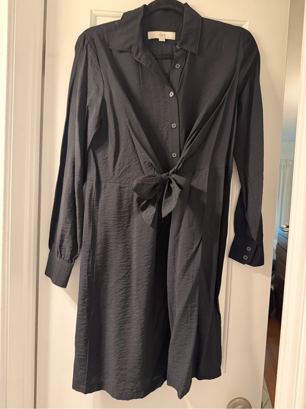 LOFT Black Faux Wrap Shirt Dress